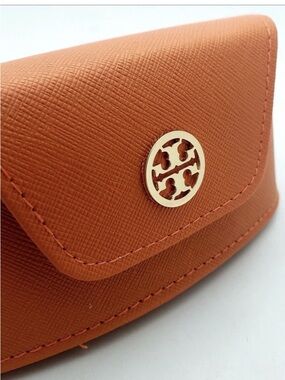 Tory Burch Orange Saffiano Leather Eye Glasses Holder Gold Logo NWOT, Excellent
